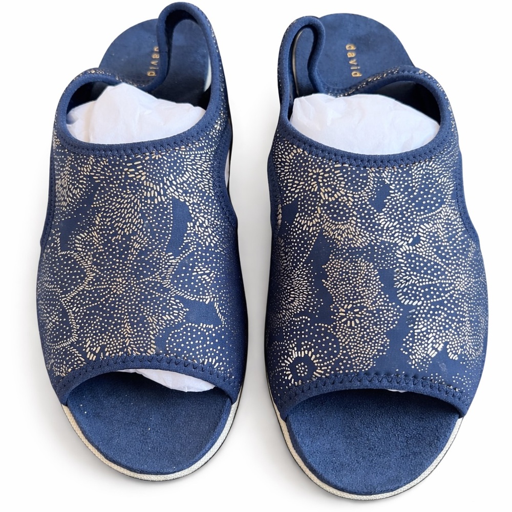 David Tate FreeStep Navy Floral Stretch Comfort Slide Sandals 12W NIB